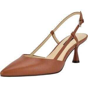 Nine West Women Brown Faux Leather Pointed Closed Toe Ankle Buckle Rhonda Pumps